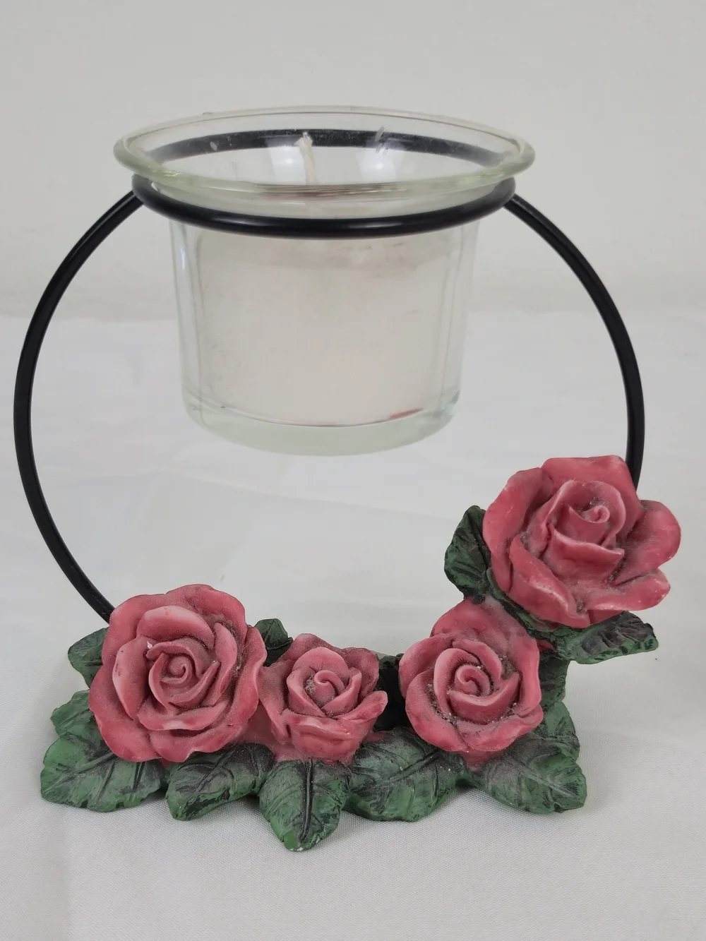 Vintage Floral Votive Candle Holder w/ Red Roses